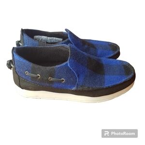 Sperry Moc Sider Buffalo Check Blue Plaid Wool Blend Slip On Shoes
